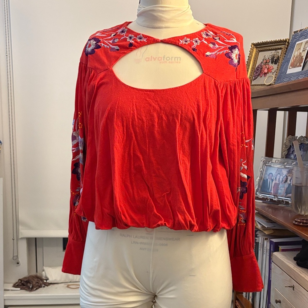 Free People Scarlet Blouse with Floral Details